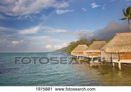 French Polynesia, Pearl Resort, Bungalows Over Beautiful Turquoise Ocean. View Large Photo Image Stock Image - French Polynesia, Pearl Resort, Bungalows Over Beautiful Turquoise Ocean.. Fotosearch