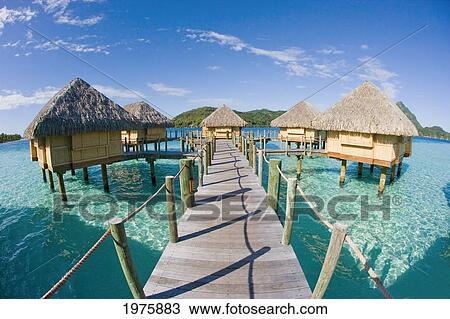 French Polynesia, Pearl Resort, Bungalows Over Beautiful Turquoise Ocean. View Large Photo Image Stock Image - French Polynesia, Pearl Resort, Bungalows Over Beautiful Turquoise Ocean.. Fotosearch