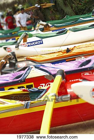 Stock Photo - French Polynesia, Race Canoes.. Fotosearch