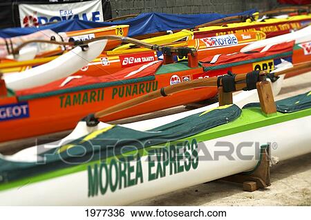 Stock Photograph - French Polynesia, Race Canoes.. Fotosearch