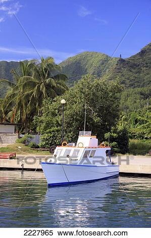 French Polynesia, Society Islands, Yacht Moored In Moorea's Pier Area; Moorea View Large Photo Image Stock Photography - French Polynesia, Society Islands, Yacht Moored In Moorea's Pier Area; Moorea. Fotosearch