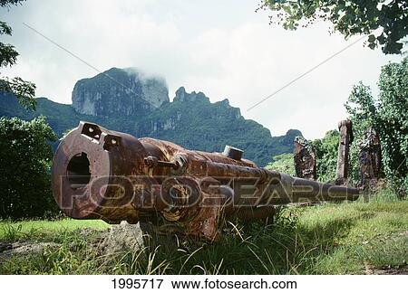 Stock Photo - French Polynesia, Tahiti, Bora Bora, War Ruins Seen On Jeep Tour. Fotosearch
