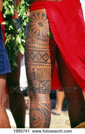 French Polynesia, Tahiti, Close-Up Of Traditional Tattoo On Man's Leg View Large Photo Image Stock Image - French Polynesia, Tahiti, Close-Up Of Traditional Tattoo On Man's Leg. Fotosearch