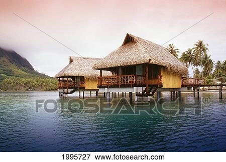 Stock Photo - French Polynesia, Tahiti, Huahine, Bungalows Of Hotel Sofitel. Fotosearch