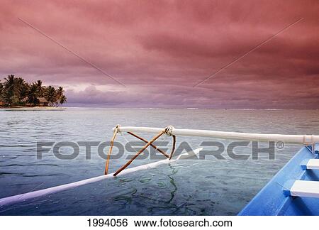 Stock Photograph - French Polynesia, Tahiti, Huahine, Section Of Outrigger Canoe. Fotosearch