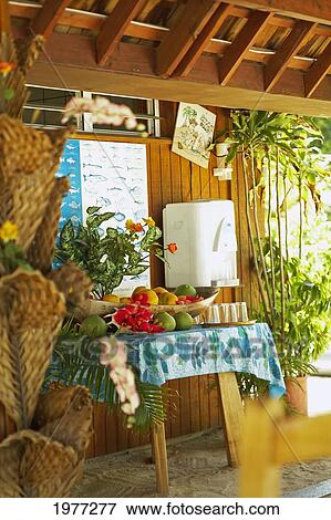 Stock Photo - French Polynesia, Tahiti, Maupiti, Hotel Refreshments.. Fotosearch