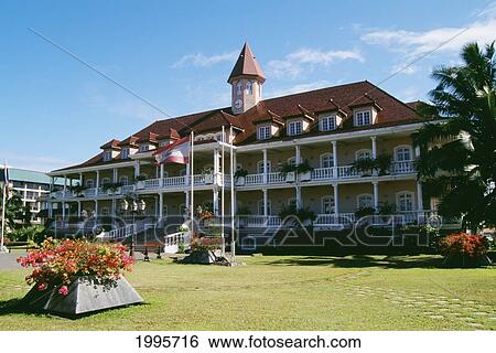 French Polynesia, Tahiti, Papeete, City Hall Building Downtown, Exterior View From Distance View Large Photo Image Stock Photograph - French Polynesia, Tahiti, Papeete, City Hall Building Downtown, Exterior View From Distance. Fotosearch