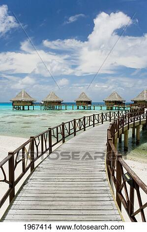 French Polynesia, Tuamotu Islands, Rangiroa Atoll, Boardwalk Leading To Luxury Resort Bungalows Over Ocean. View Large Photo Image Picture - French Polynesia, Tuamotu Islands, Rangiroa Atoll, Boardwalk Leading To Luxury Resort Bungalows Over Ocean.. Fotosearch