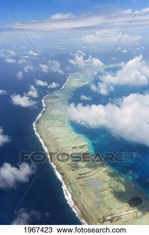 Stock Image - French Polynesia, Tuamotu Islands, Rangiroa Atoll, Aerial View.. Fotosearch
