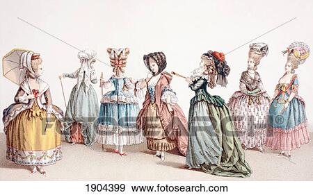 Stock Photo - French Women's Fashions During The Reign Of Louis Xvi. From Xviii Siecle Institutions, Usages Et Costumes, Published Paris 1875.. Fotosearch