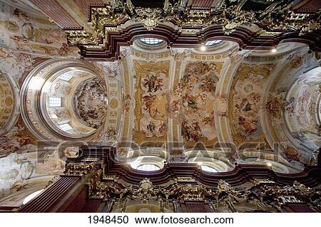 Stock Image - Frescoes by Antonio Beduzzi on the ceiling of the Abbey Church of Stift Melk Benedictine Monastery, Lower Austria, Austria. Fotosearch