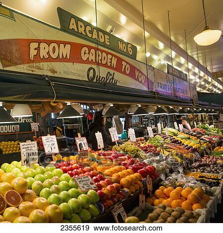 Stock Photo - Fresh Produce On Display For Sale At Pike Place Market; Seattle, Washington, United States Of America. Fotosearch