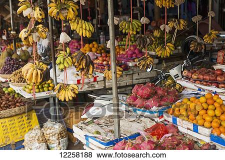 Stock Photo - Fresh produce sold in Luh Market; Siem Reap, Cambodia. Fotosearch