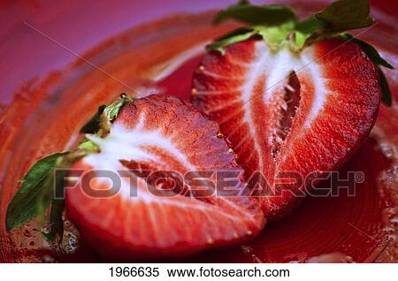 Fresh Strawberries Cut In Half, Red Plate. View Large Photo Image Stock Photography - Fresh Strawberries Cut In Half, Red Plate.. Fotosearch