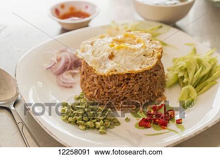 Stock Image - Fried rice Khmer style; Battambang, Cambodia. Fotosearch