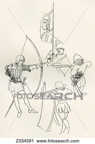 From Left Clockwise, An Archer, The Standard Of Richard, Earl Of Warwick, A Crossbow Man And A Pavoiser. From The British Army: It's Origins, Progress And Equipment, Published 1868. View Large Photo Image Stock Image - From Left Clockwise, An Archer, The Standard Of Richard, Earl Of Warwick, A Crossbow Man And A Pavoiser. From The British Army: It's Origins, Progress And Equipment, Published 1868.. Fotosearch