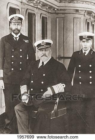 Stock Photo - From Left, Prince Of Wales, Later King George V, King Edward Vii, Seated, And Prince Edward, Later Edward Viii. George V, George Frederick Ernest Albert, 1865. Fotosearch