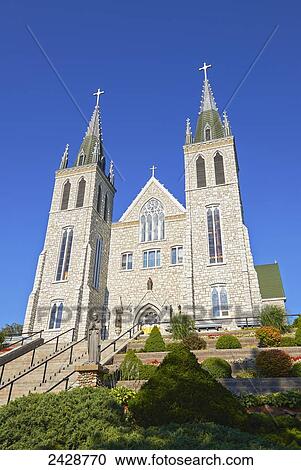 Stock Image - Front facade of Martyrs' Shrine Roman Catholic church; Midland, Ontario, Canada. Fotosearch