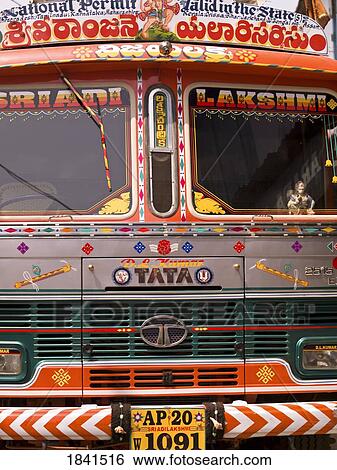 Front Of Colorful Minibus; Cochin, Kerala, India View Large Photo Image Stock Photograph - Front Of Colorful Minibus; Cochin, Kerala, India. Fotosearch