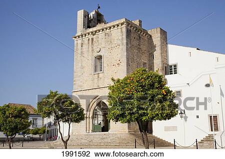 Stock Image - Front Steps And Entrance Of A Building; Faro Algarve Portugal. Fotosearch