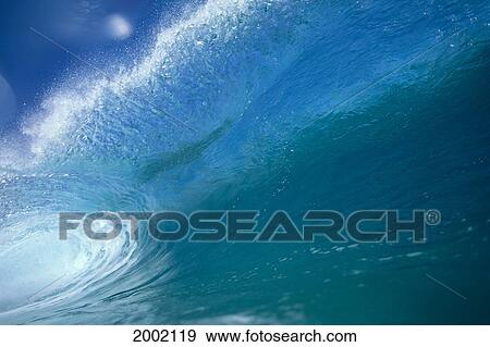 Front View Of Aqua Wave, Tube, Blue Sky, Glassy And Flat View Large Photo Image Stock Photo - Front View Of Aqua Wave, Tube, Blue Sky, Glassy And Flat. Fotosearch