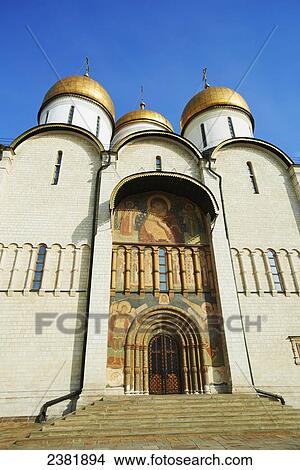 Picture - Front view of Assumption Cathedral in Kremlin; Moscow, Russia. Fotosearch
