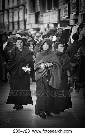 Front View Of Walking Monks; Tibet View Large Photo Image Stock Image - Front View Of Walking Monks; Tibet. Fotosearch