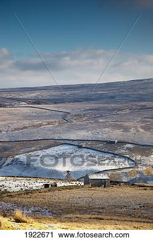 Stock Image - Frost And Snow On The Hills; Yorkshire Dales, England. Fotosearch
