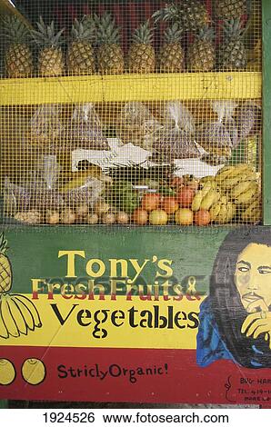 Stock Photograph - Fruit and veg for sale, Negril, Jamaica. Fotosearch