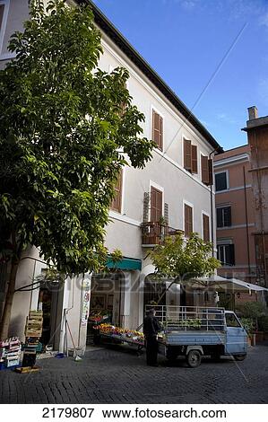 Stock Photo - Fruit And Veg Stall Travastere District Of Rome. Fotosearch
