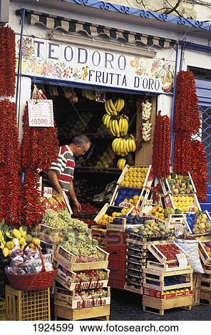 Stock Photo - Fruit And Vegetable Shop; Amalfi, Italy. Fotosearch