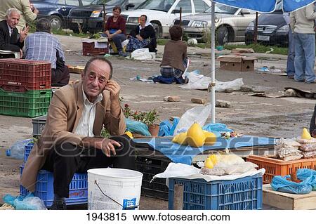 Stock Photography - Fruit Vendor At The Market, Tirana, Albania. Fotosearch