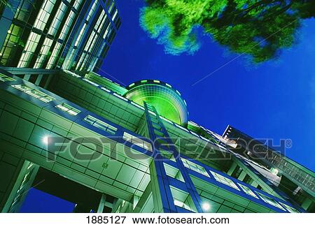 Fuji Tv Building At Dusk View Large Photo Image Stock Photo - Fuji Tv Building At Dusk. Fotosearch