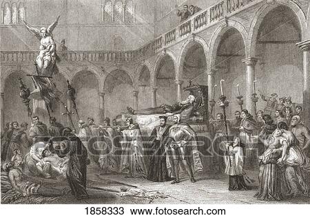 Stock Image - Funeral Of Titian, 1576. Italian Painter 1488/90 -1576. 19Th Century Print Engraved By Doherty From A Drawing By Rouargue.. Fotosearch
