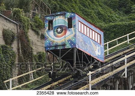 Stock Photo - Funicular Elevator; Valparaiso, Chile. Fotosearch