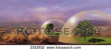 Stock Image - Futuristic Environmental Protection Domes; Death Valley California Usa. Fotosearch
