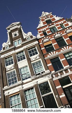 Gabled Canal Houses In Amsterdam, Close Up View Large Photo Image Picture - Gabled Canal Houses In Amsterdam, Close Up. Fotosearch