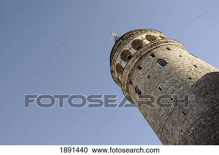 Stock Image - Galata Tower In Galatasary District Against Clear Sky. Fotosearch