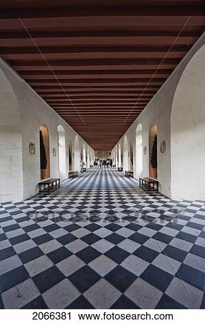 Stock Image - Gallery That Served As A Ballroom In The Chateau De Chenonceau, Chenonceau, Indre-Et-Loire, France. Fotosearch