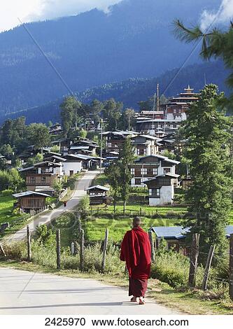 Stock Image - Gangteng monastery; Phobjika Valley, Bhutan. Fotosearch