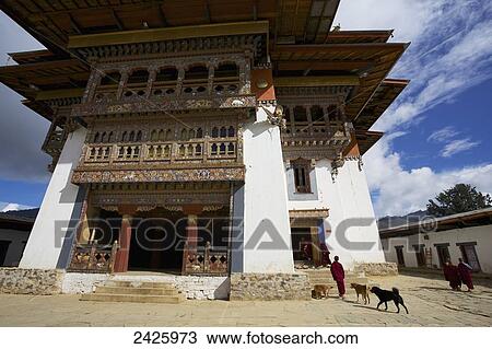 Stock Image - Gangteng Monastery; Phobjika Valley, Bhutan. Fotosearch