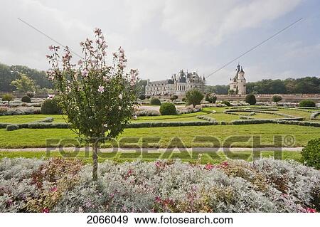 Stock Photo - Garden Of Diane De Poitiers By The Chateau De Chenonceau, Chenonceau, Indre-Et-Loire, France. Fotosearch