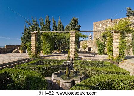 Stock Image - Gardens In Alcazaba, Malaga, Andalucia, Spain. Fotosearch