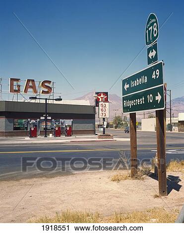 Stock Image - Gas Station, Rt. 178, Ca, Usa. Fotosearch