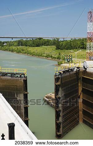 Stock Photo - Gates To A Boat Lock Opening; St. Catharines Ontario Canada. Fotosearch