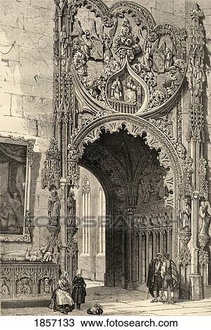 Stock Image - Gateway Of The Cathedral Segovia Spain From The Book Spanish Pictures By The Rev Samuel Manning Published 1870. Fotosearch