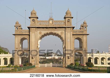 Gateway To The Mysore Palace, Mysore, Karnataka, India View Large Photo Image Stock Photo - Gateway To The Mysore Palace, Mysore, Karnataka, India. Fotosearch