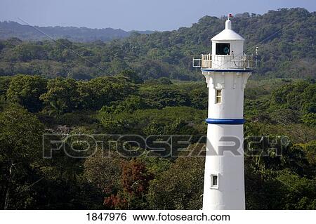 Stock Photograph - Gatun Locks Lighthouse, Panama Canal, Panama, Central America; Lighthouse. Fotosearch