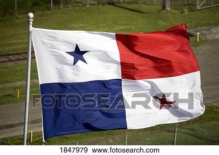 Stock Photo - Gatun Locks, Panama Canal, Panama, Central America; Panamanian Flag. Fotosearch