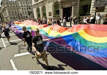 Stock Image - Gay Pride Flag During London Pride. Fotosearch
